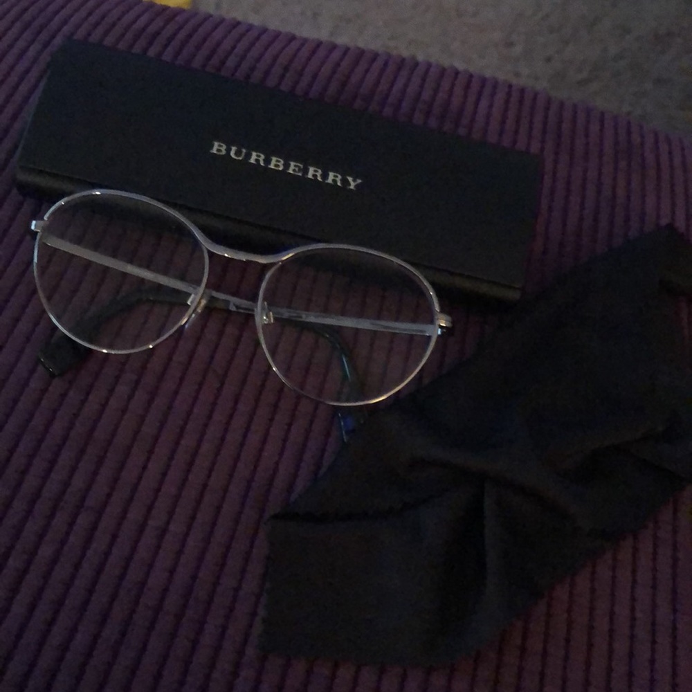 Burberry Silver Aviator-Style Glasses Frames w/ Case
